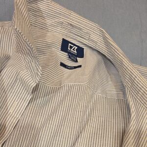 Womens Cutter And Buck Blue and White Striped Button-Up Shirt